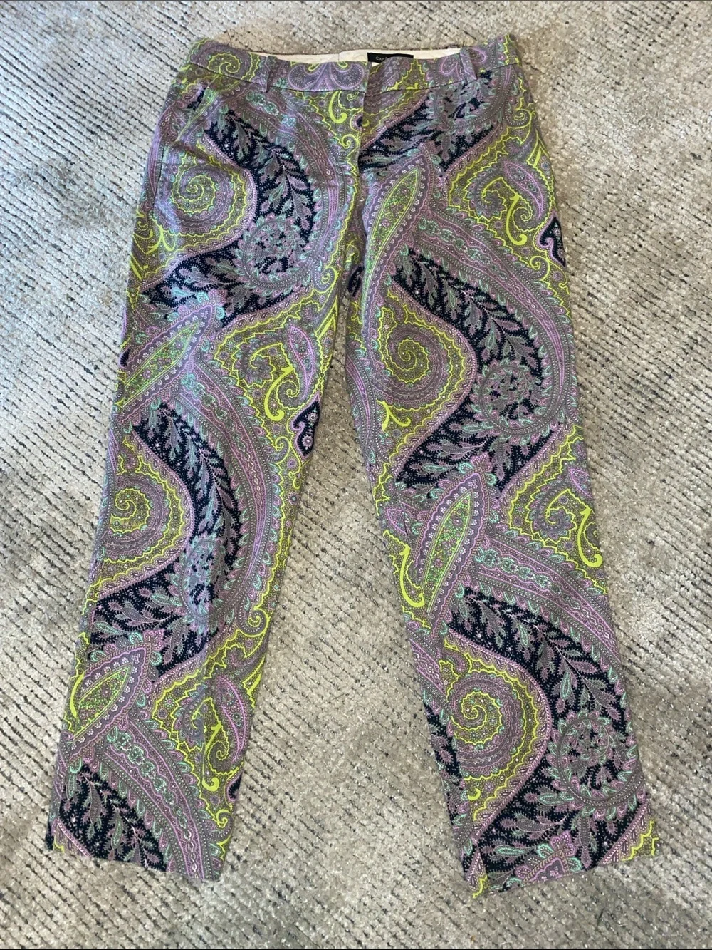 J. Crew Paisley Dress with Purple and Lime Green Pattern